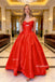 Red Sleeveless Satin Charming Long Prom Dresses, DB104