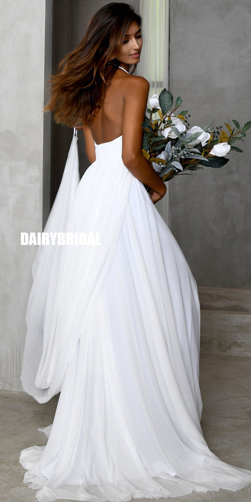 Gorgeous Lace Bodice V-neck Bridal Dresses White Backless A-line Wedding  Dresses,MW370