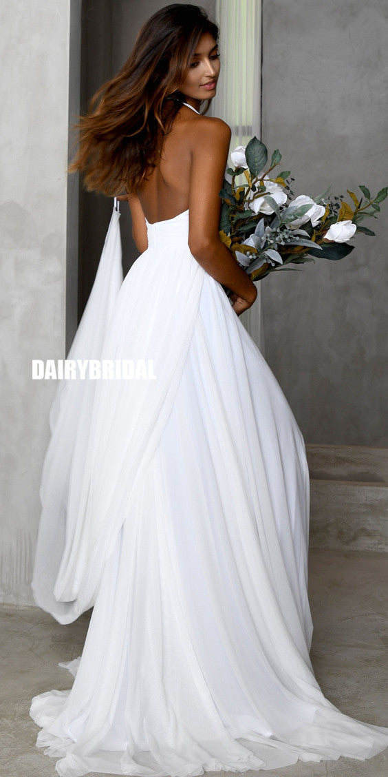 backless wedding dress chiffon A Line Long Sleeve Wedding Dress Chiffon Plunging V Neck Wedding Dress With Open Back, Long Train Minimalist Backless Wedding Dress SOPHIE