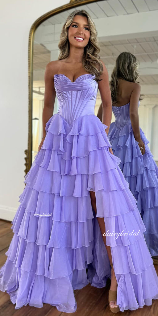 Lavender A-line Adorable Chiffon Sweetheart Long Prom Dresses, FC7035