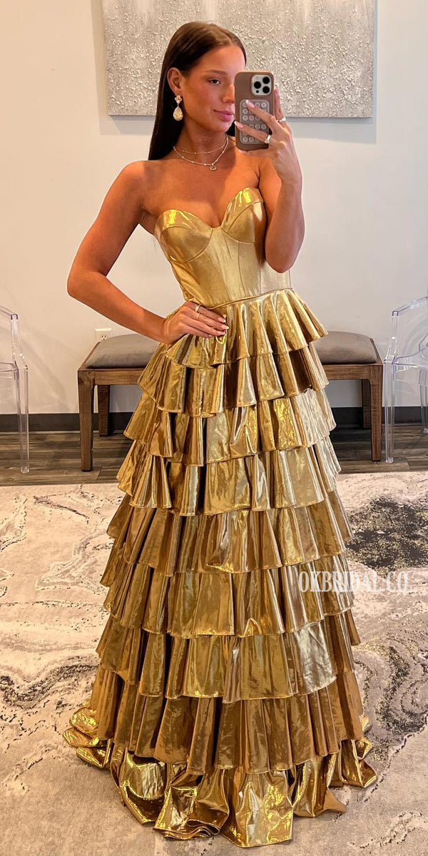 Gorgeous Gold A-line Sweetheart Satin Long Dresses, FC7047 Gorgeous Gold A-line Sweetheart Satin Long Dresses, FC7047
