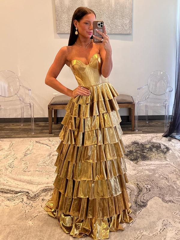 Gorgeous Gold A-line Sweetheart Satin Long Dresses, FC7047 Dairy Bridal Gorgeous Gold A-line Sweetheart Satin Long Dresses, FC7047 Dairy Bridal