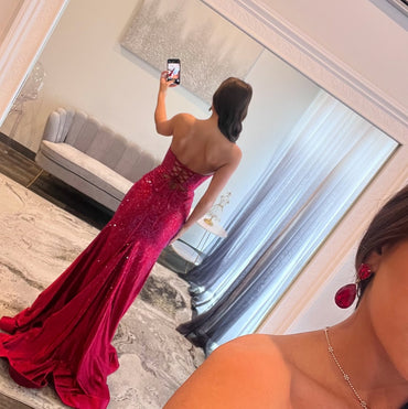 Sexy Mermaid Slit Backless Beaded Long Dresses, FC7046