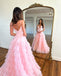 Elegant Pink V-neck Backless Tulle A-line Prom Dresses, FC7030