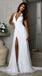 Custom Made Simple A-line Chiffon Slit Deep V-neck Backless Wedding Dresses, FC2558