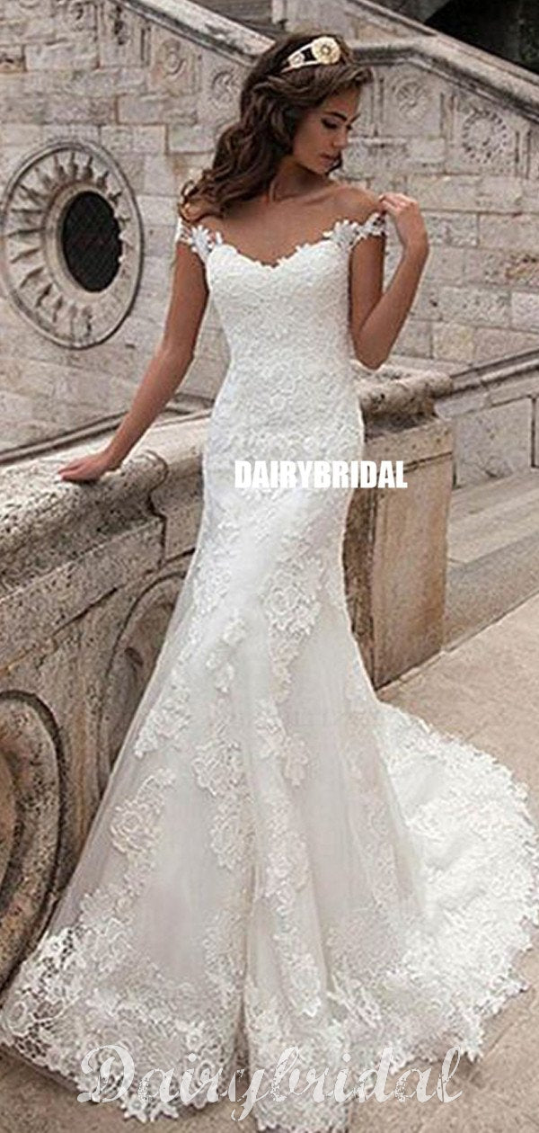 Sweetheart Long Sleeves Mermaid Lace Backless Tulle Sexy Wedding Dress –  Dairy Bridal