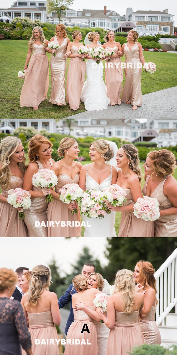 Mismatched Sequin A-Line Bridesmaid Dress, Sparkle Backless Cheap Long Dairy Bridal Mismatched Sequin A-Line Bridesmaid Dress, Sparkle Backless Cheap Long Dairy Bridal