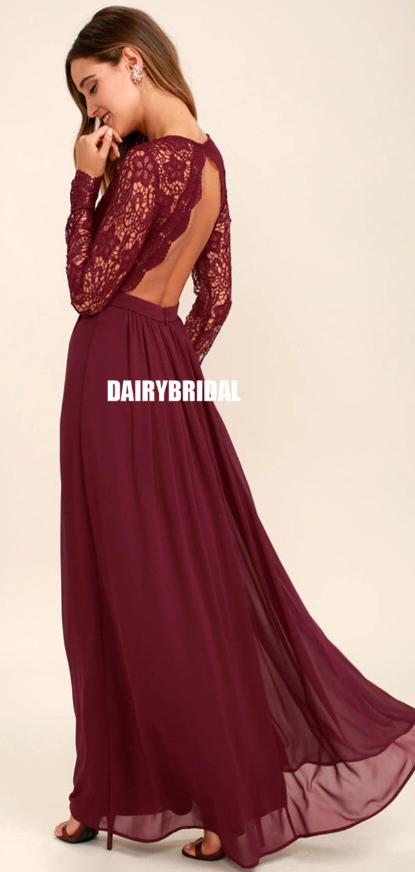 Inexpensive Long Sleeve Burgundy V-Neck Lace Opren-Back Bridesmaid Dre Dairy Bridal Inexpensive Long Sleeve Burgundy V-Neck Lace Opren-Back Bridesmaid Dre Dairy Bridal