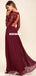 Inexpensive Long Sleeve Burgundy V-Neck Lace Opren-Back Bridesmaid Dresses, D1082