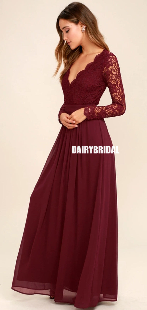 lace burgundy wedding dress Toni Burgundy Lace Wedding Dress With Sleeves | 2-in-1 Convertible Bridal Gown With Train | Custom Burgundy Wedding Dress by Brides & Tailor