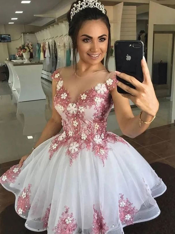 Cap Sleeves Lace A-line Charming Homecoming Dress, HC010 Cap Sleeves Lace A-line Charming Homecoming Dress, HC010