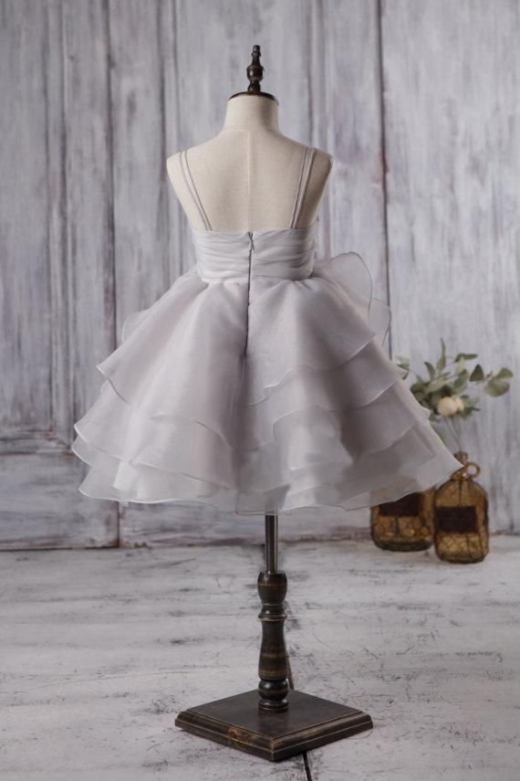 Cute Light Grey Organza Bustled Flower Little Girl Dresses, Cheap Flow Dairy Bridal Cute Light Grey Organza Bustled Flower Little Girl Dresses, Cheap Flow Dairy Bridal