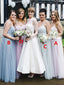 Different Colors Spaghetti Straps Backless A-Line Tulle V-Neck Bridesmaid Dresses, FC1125