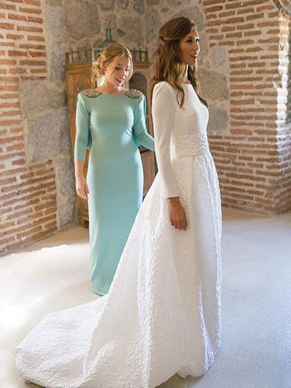 Detachable Satin Unique Designed Lace A-Line Long Sleeve Backless Wedd Dairy Bridal Detachable Satin Unique Designed Lace A-Line Long Sleeve Backless Wedd Dairy Bridal
