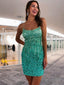 Spaghetti Straps Mermaid Sequin Backless Homecoming Dress, HC011