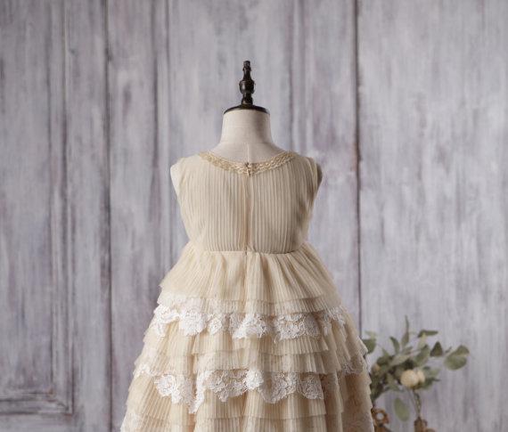 beige flower girl dresses Lovely Puffy Sleeveless Flower Girl Dresses Lace Appliqued