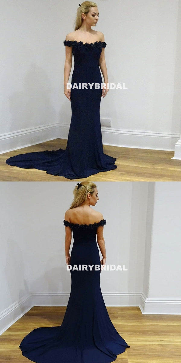 Navy Off Shoulder Jersey Mermaid Backless Applique Prom Dress, FC1260 Dairy Bridal Navy Off Shoulder Jersey Mermaid Backless Applique Prom Dress, FC1260 Dairy Bridal