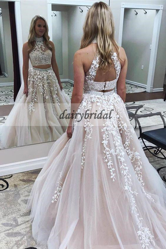 Two Pieces Tulle Applique Prom Dress, Sleeveless Open-Back Prom Dress, Dairy Bridal Two Pieces Tulle Applique Prom Dress, Sleeveless Open-Back Prom Dress, Dairy Bridal