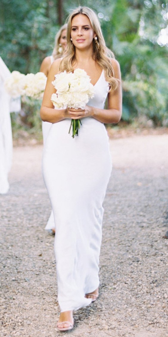 White Sheath Chiffon Backless Elegant Simple Bridesmaid Dress, FC1397 – Dairy Bridal