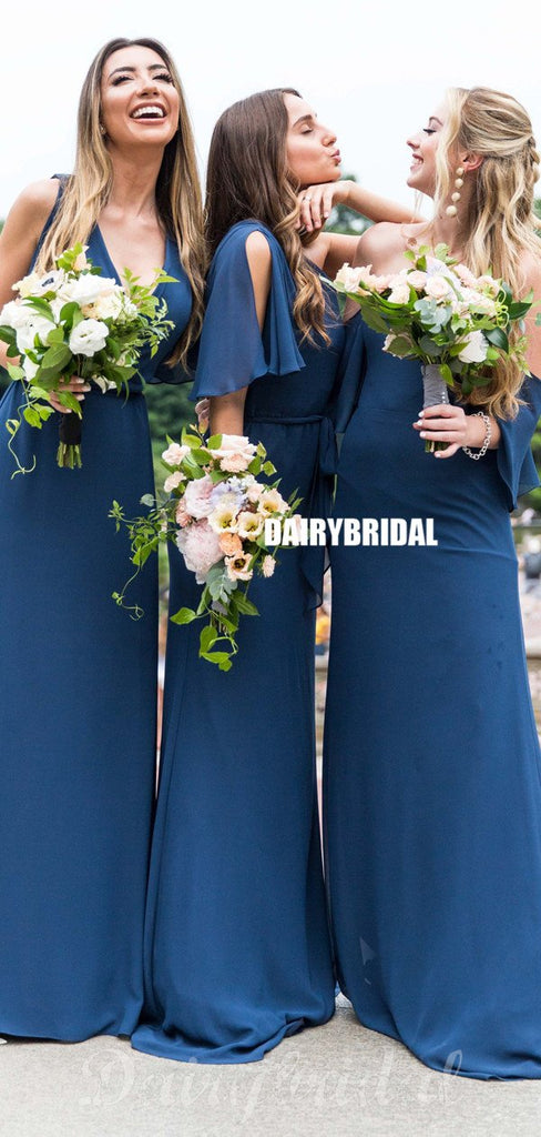 Mismatched Chiffon A-Line Simple Floor-Length Bridesmaid Dress, D1412
