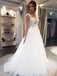 Cap Sleeve Long A-Line Wedding Dress, Applique Elegant Tulle Wedding Dress, D1441