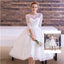 Cute Short White Lace Round Neck Half Sleeve See Through Tulle Wedding Dresses, WD0145