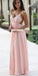 Spaghetti Straps Lace Bridesmaid Dress, Chiffon Pink Bridesmaid Dress, Backless Bridesmaid Dress, D152
