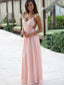 Spaghetti Straps Lace Bridesmaid Dress, Chiffon Pink Bridesmaid Dress, Backless Bridesmaid Dress, D152