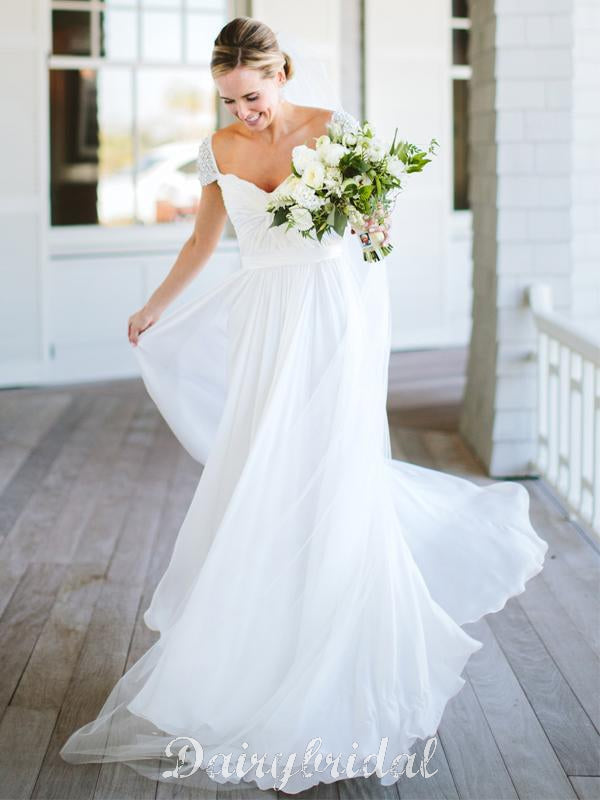 Honest A-Line Cap Sleeve Chiffon Cheap Beaded Wedding Dresses, FC1655 Dairy Bridal Honest A-Line Cap Sleeve Chiffon Cheap Beaded Wedding Dresses, FC1655 Dairy Bridal