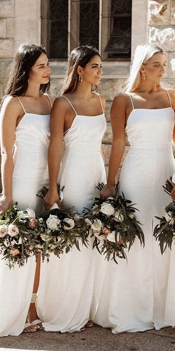 White Spaghetti Straps Mermaid Slit Backless Straight Neckline Cheap B Dairy Bridal White Spaghetti Straps Mermaid Slit Backless Straight Neckline Cheap B Dairy Bridal