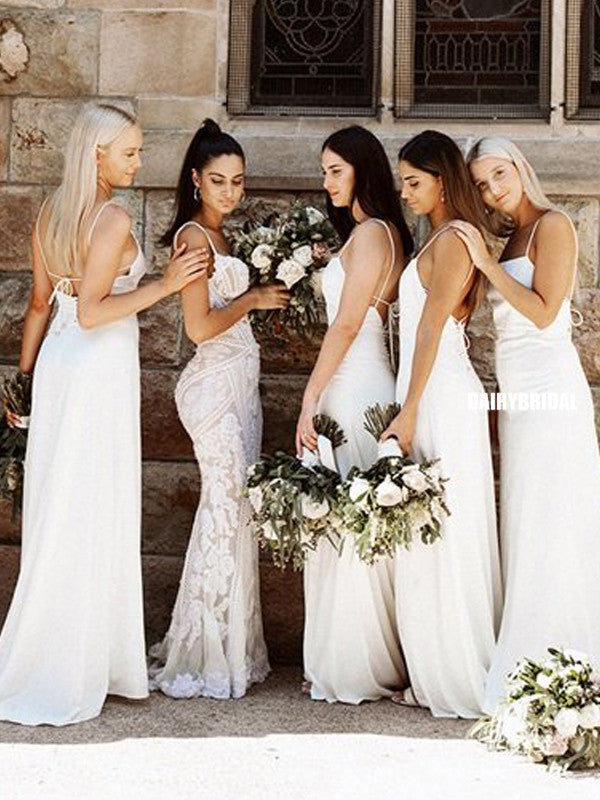 White Spaghetti Straps Mermaid Slit Backless Straight Neckline Cheap B Dairy Bridal White Spaghetti Straps Mermaid Slit Backless Straight Neckline Cheap B Dairy Bridal