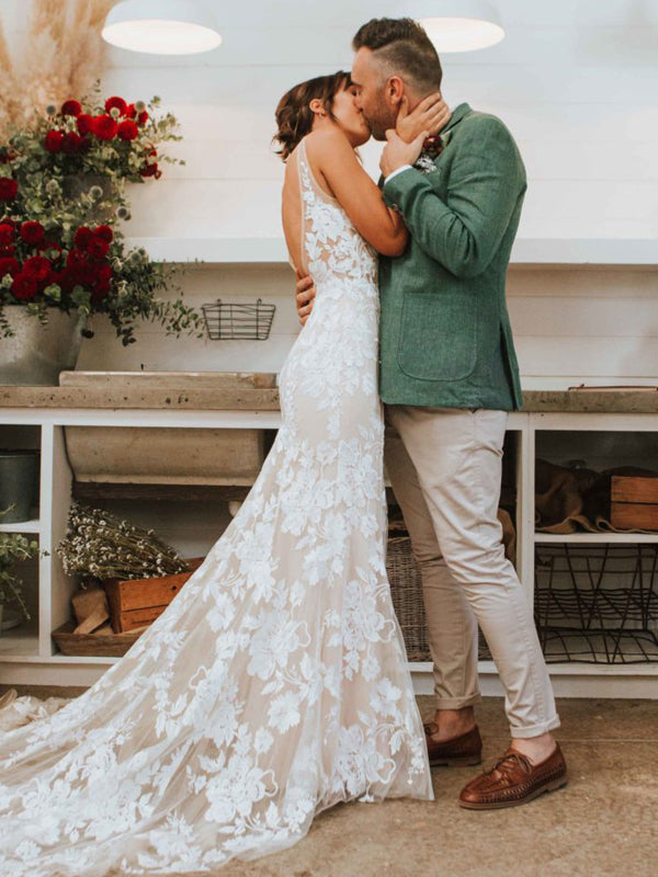 Charming Lace Sleeveless Mermaid V-Neck Backless Inexpensive Wedding D Dairy Bridal Charming Lace Sleeveless Mermaid V-Neck Backless Inexpensive Wedding D Dairy Bridal