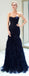 Navy Blue Mermaid Tulle Pleated Backless Cheap Sweetheart Prom Dresses, FC1783