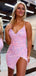 Pink Slit Sparkle Spaghetti Straps Backless Mermaid Homecoming Dress, HC017