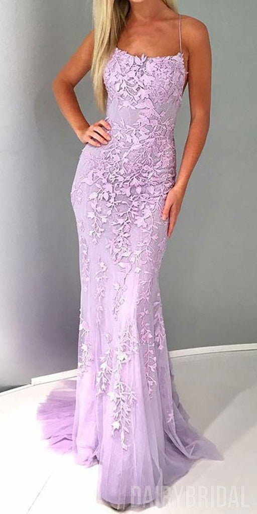 New Arrival Mermaid Tulle Backless Applique Prom Dresses, FC1859