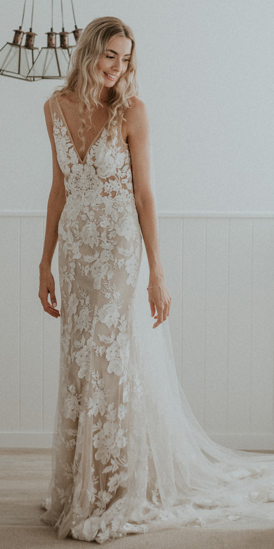 Lace Sleeveless V-neck Backless Long Mermaid Wedding Dresses, FC1862 – Dairy Bridal