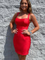 Red Satin Square Neckline Backless Mermaid Homecoming Dress, HC018