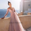 Long Sleeve Tulle Prom Dress, Pink A-Line Lace Prom Dress, Elegant Applique Prom Dress, D18