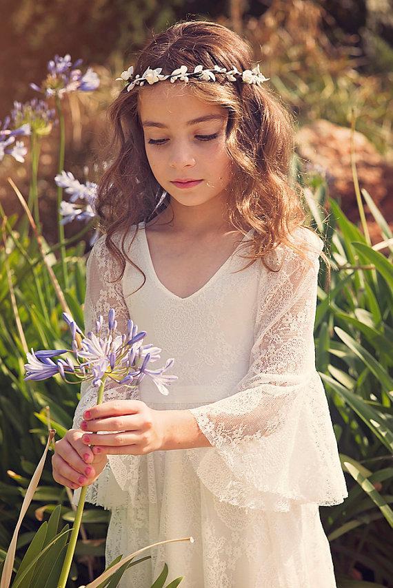 Boho Long Sleeve A-line Lace Flower Girl Dresses, Lovely Little Girl D Dairy Bridal Boho Long Sleeve A-line Lace Flower Girl Dresses, Lovely Little Girl D Dairy Bridal