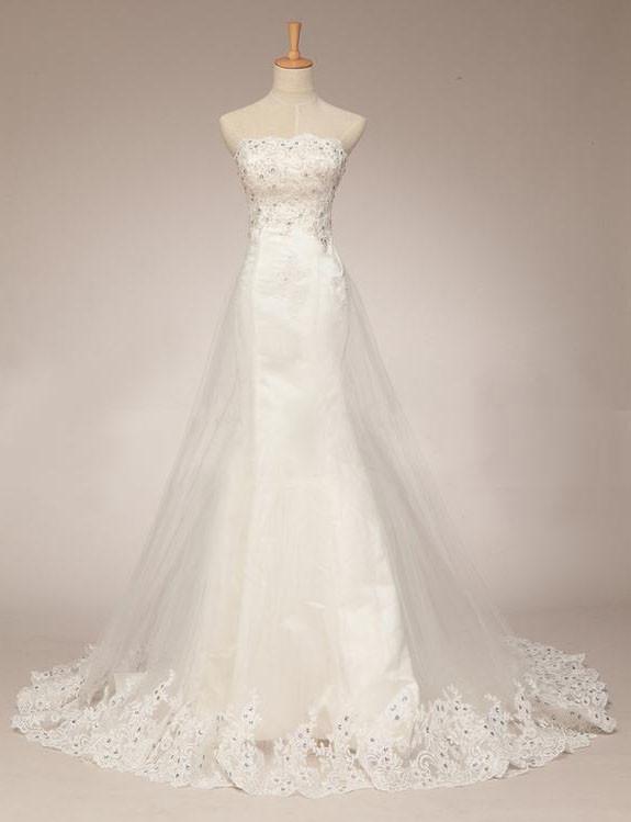 Affordable Lace Strapless Pretty Mermaid Wedding Dresses with Short Tr Dairy Bridal Affordable Lace Strapless Pretty Mermaid Wedding Dresses with Short Tr Dairy Bridal