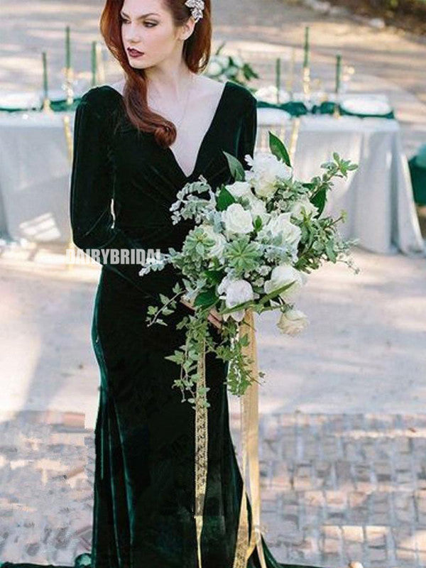 Long Sleeve Velvet V-neck Mermaid Backless Bridesmaid Dress, FC2049 Dairy Bridal Long Sleeve Velvet V-neck Mermaid Backless Bridesmaid Dress, FC2049 Dairy Bridal