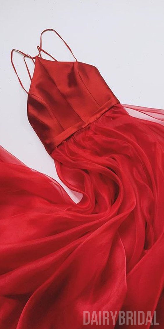 Red A-Line Organza Spaghetti Straps Backless Slit Prom Dresses, FC2156 Dairy Bridal Red A-Line Organza Spaghetti Straps Backless Slit Prom Dresses, FC2156 Dairy Bridal