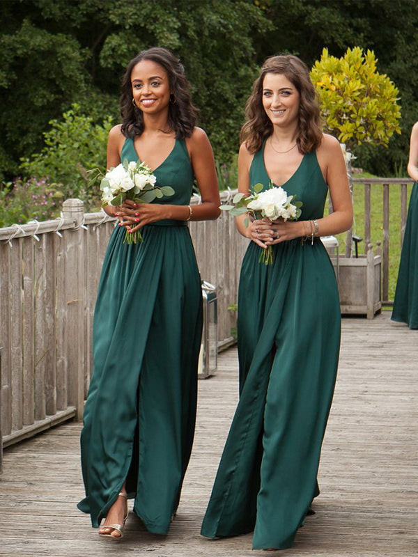 Elegant A-line V-neck Slit Backless Jersey Bridesmaid Dress, FC2158 Elegant A-line V-neck Slit Backless Jersey Bridesmaid Dress, FC2158