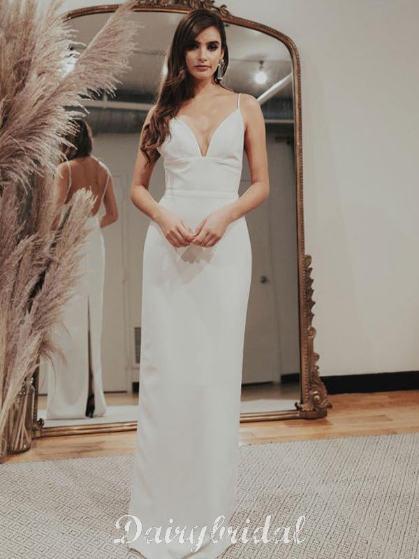 Simple Spaghetti Straps Satin Slit Low-Back Wedding Dresses, FC2162 – Dairy Bridal Simple Spaghetti Straps Satin Slit Low-Back Wedding Dresses, FC2162 – Dairy Bridal