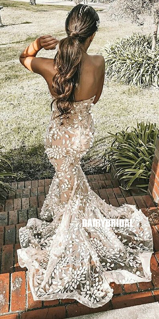 Long Sweetheart Lace Backless Sexy Mermaid Inexpensive Prom Dresses, FC2190