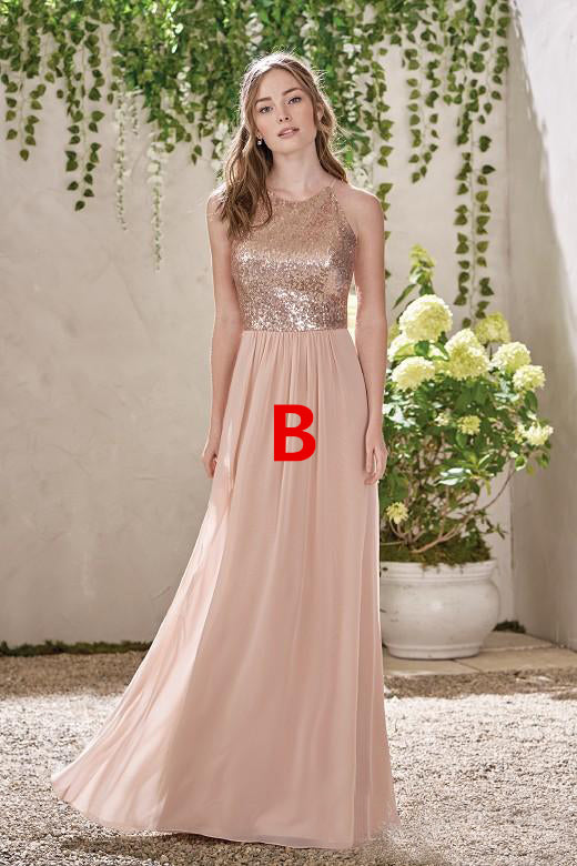 Mismatched Sequin Top Bridesmaid Dress, Chiffon Floor-Length Bridesmai Dairy Bridal Mismatched Sequin Top Bridesmaid Dress, Chiffon Floor-Length Bridesmai Dairy Bridal