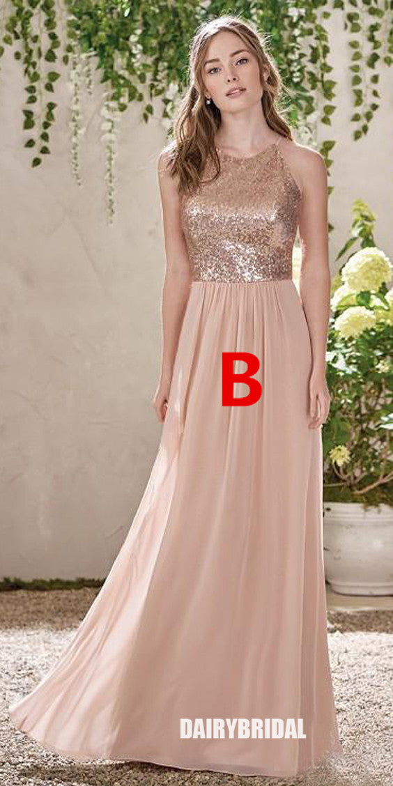 Mismatched Sequin Top Bridesmaid Dress, Chiffon Floor-Length Bridesmai Dairy Bridal Mismatched Sequin Top Bridesmaid Dress, Chiffon Floor-Length Bridesmai Dairy Bridal