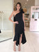 Black One Shoulder High-Low Jersey Backless Bridesmaid Dress, FC2246