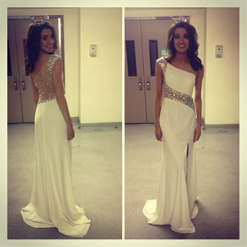 Young Girls One Shoulder Ivory Side Split Mermaid Sexy Long Prom Dress Dairy Bridal Young Girls One Shoulder Ivory Side Split Mermaid Sexy Long Prom Dress Dairy Bridal