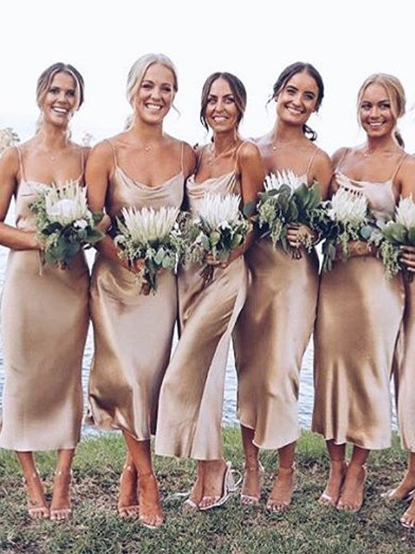 Spaghetti Straps Backless Tea-Length Silk Elastic Satin Bridesmaid Dre Dairy Bridal Spaghetti Straps Backless Tea-Length Silk Elastic Satin Bridesmaid Dre Dairy Bridal